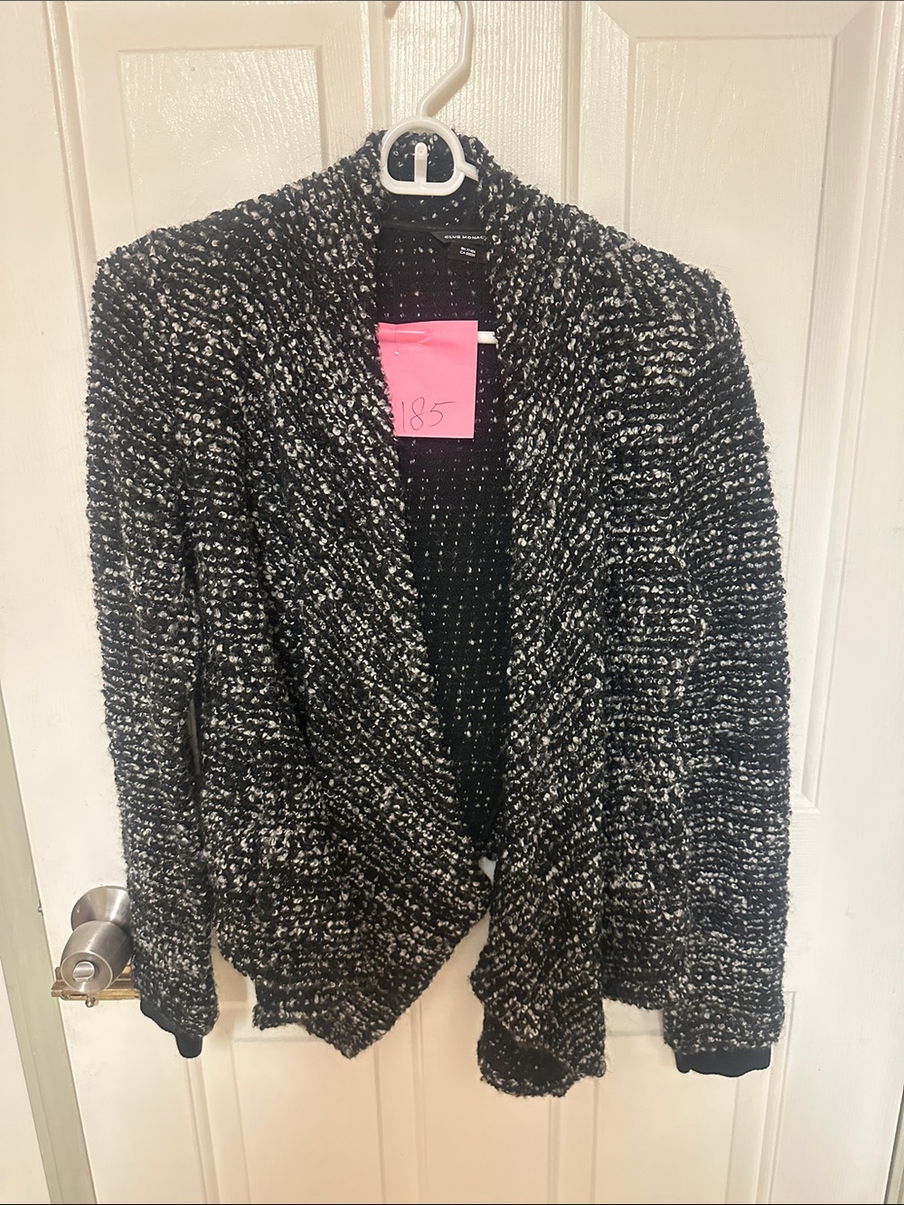 Club Monaco Black and White Bouclé Open-Front Cardigan